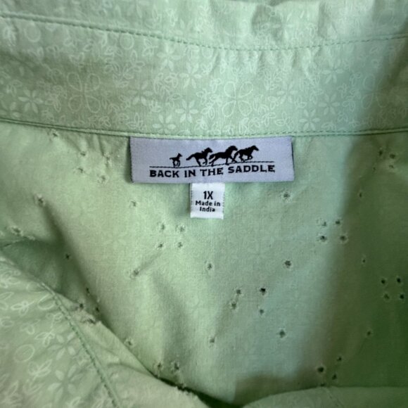 Back In The Saddle Womens Light Green Eyelet Snap Western Shirt 1X Cotton NWOT - Picture 3 of 8